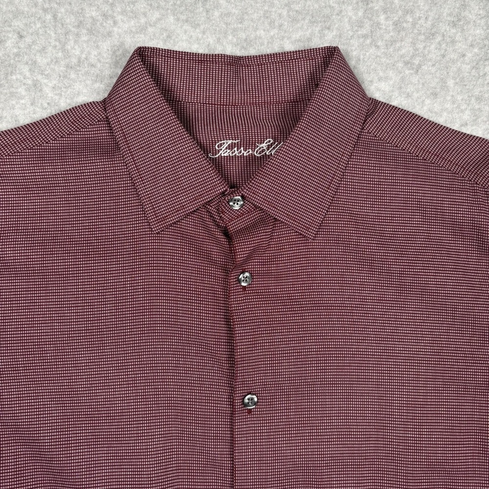 Tasso Elba Shirt Mens L Maroon & White Geometric Long Sleeve Button Up Cotton - Picture 4 of 12